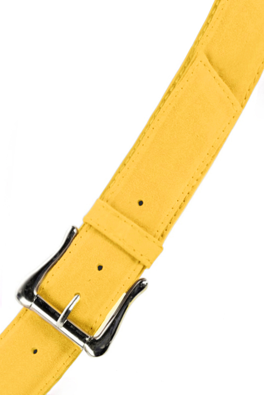 Yellow women's dress belt, matching pumps and bags. Made to measure. Top view - Florence KOOIJMAN